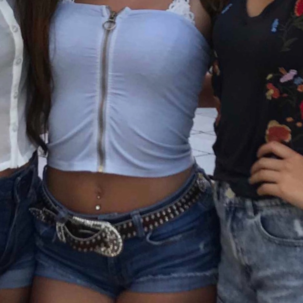 Unique light blue zip up tube top!